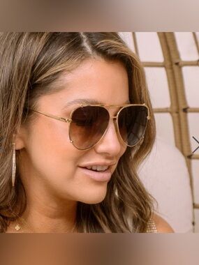 Like New Topfoxx Cristina Faded Brown Tangle Free Gold Rimed Aviator Sunglasses